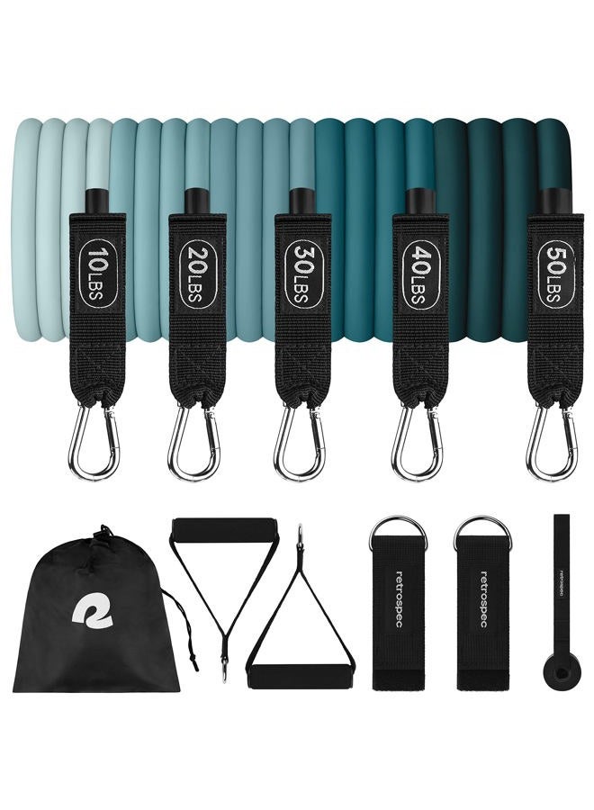 Retrospec Train Resistance Bands Workout Bands w/Handles, Door Anchor, Carry Bag for Women & Men, Undertow, Set (5pc) - Image 1