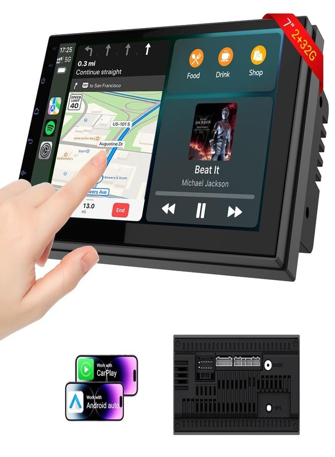 Haudio 7" Double Din Car Stereo w/Wireless CarPlay & Android Auto - Android 13 Touchscreen, Bluetooth 4.1, 2GB+32GB, GPS, 25W AMP (No Camera) - Image 1