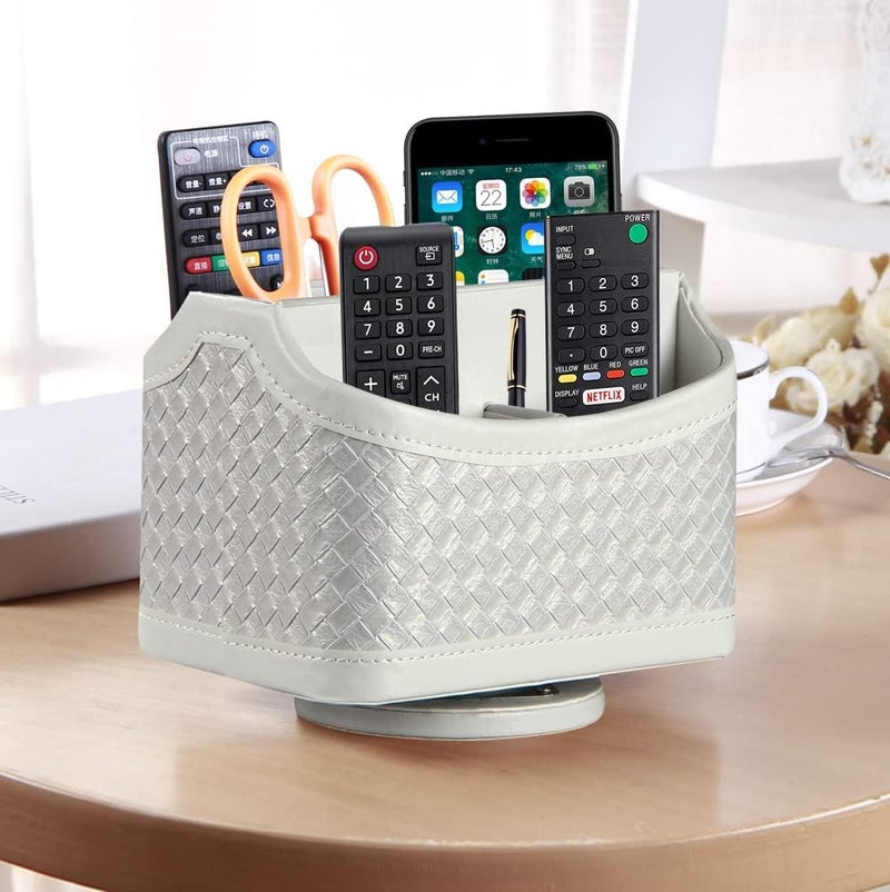 PUSU Remote Control Holder PU Leather 360 Degrees Rotatable Desktop Supply Organizer Storage Box for Controllers Media Stationery Nightstand TV Caddy E-reader iPad Phone Pen/Pencil Cosmetic - Image 3