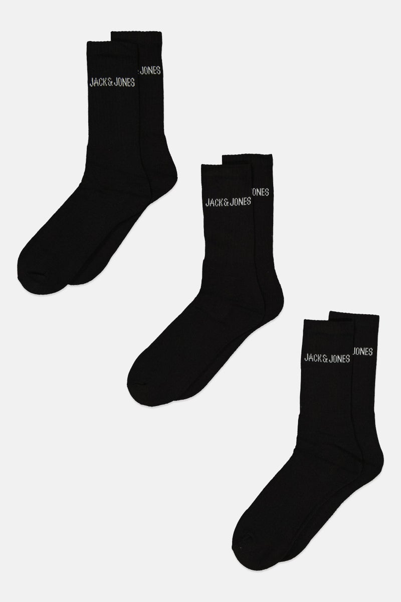 Jack Jones Men 3 Pairs Brand Logo High Socks, Black - Image 1