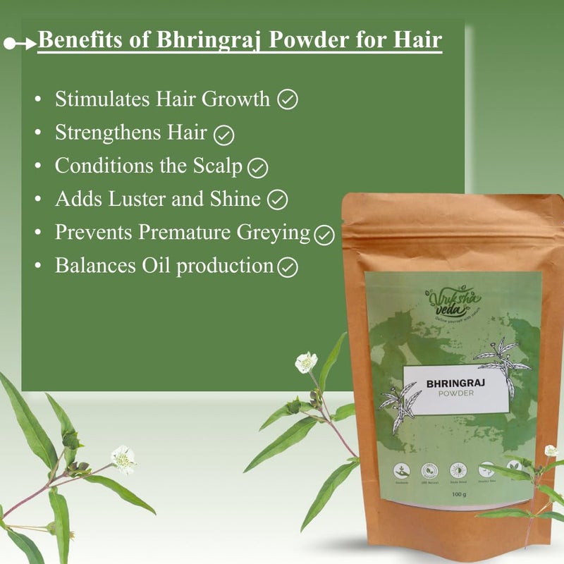 Vriksha Veda Vriksha Veda 100 Natural Bhringraj Powder for Hair Growth 100 gms  - Image 3