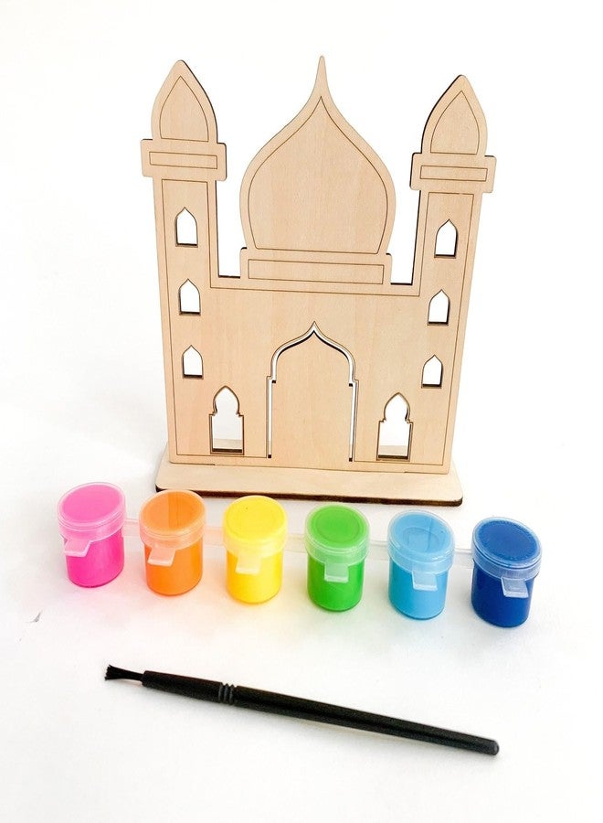 Haoser 3 Pcs Paint Your Own Masjid DIY Wood Kit | Ramadan & Eid Islamic Activity for Kids | Ramadan Wooden Decoration Mosque Wood Puzzle Craft Set with Paints | Eid & Ramadan Gift - 5.5x5 Inch - Image 4
