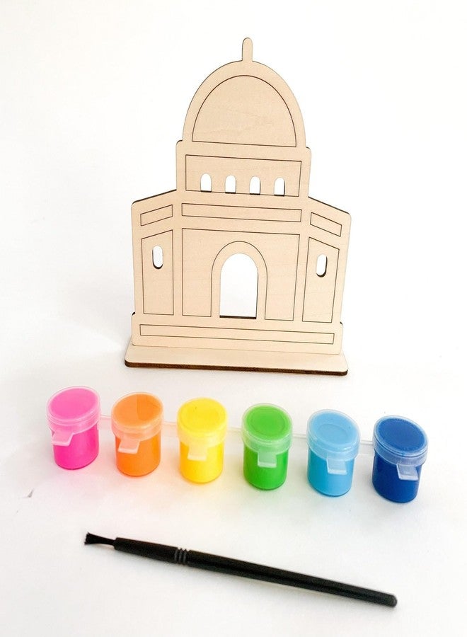 Haoser 3 Pcs Paint Your Own Masjid DIY Wood Kit | Ramadan & Eid Islamic Activity for Kids | Ramadan Wooden Decoration Mosque Wood Puzzle Craft Set with Paints | Eid & Ramadan Gift - 5.5x5 Inch - Image 2