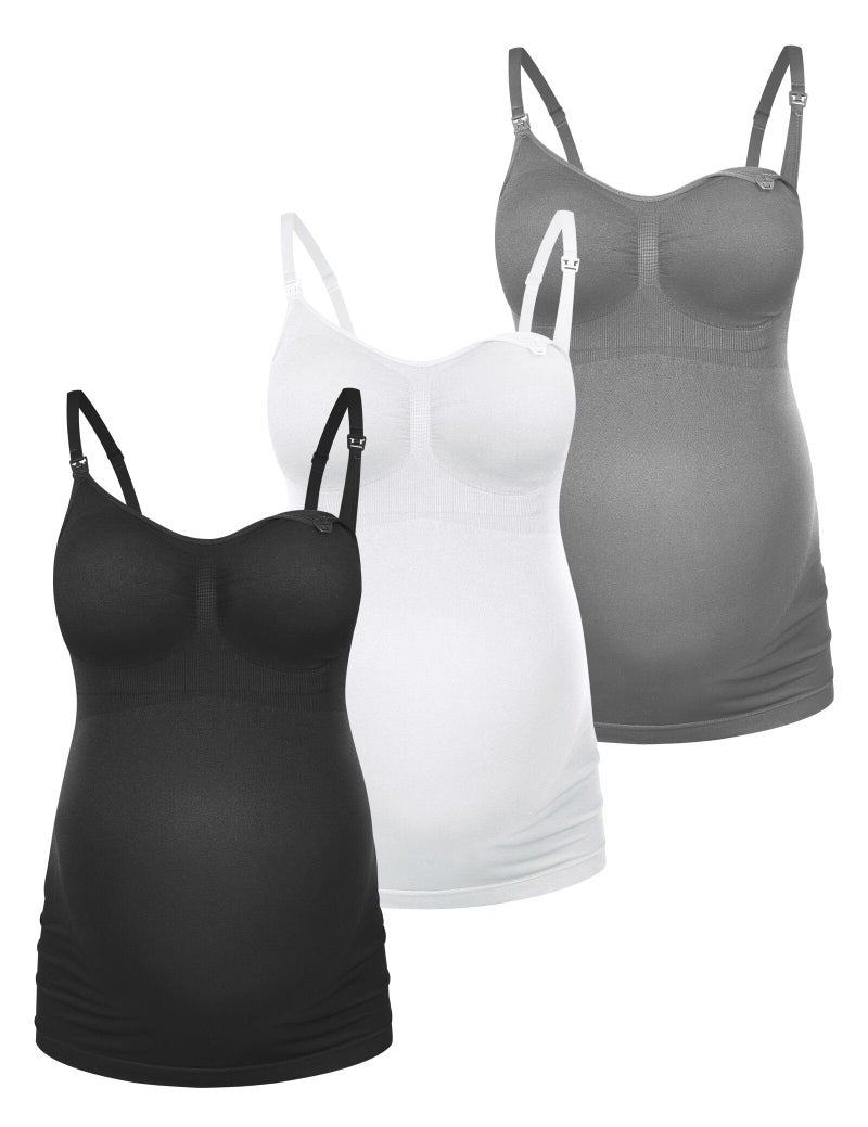 HOFISH Support Nursing Tank Tops for Breastfeeding, Comfort Stretch Non Padded Nursing Tops Camisoles BlackWhiteGrey M - Image 1