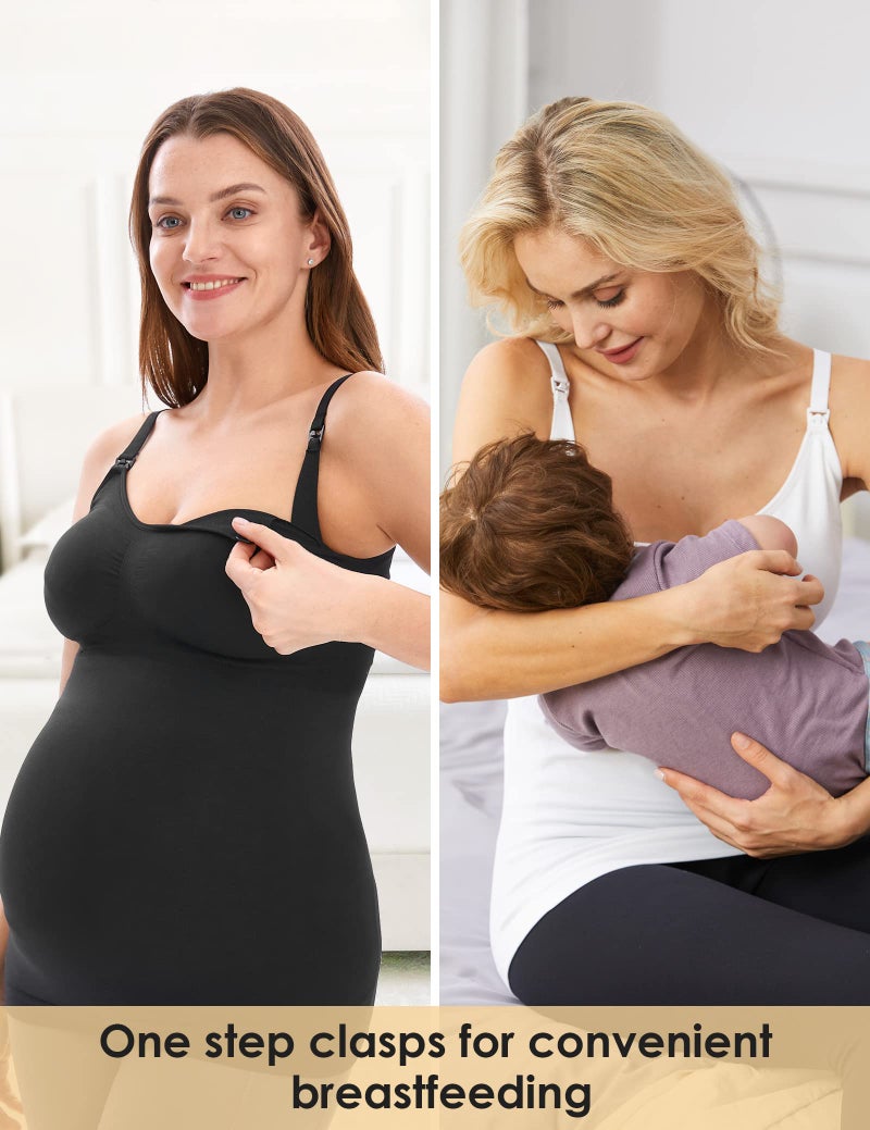 HOFISH Support Nursing Tank Tops for Breastfeeding, Comfort Stretch Non Padded Nursing Tops Camisoles BlackWhiteGrey M - Image 3