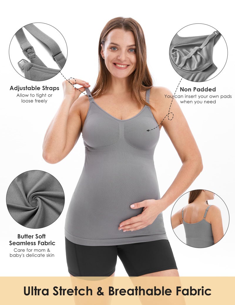 HOFISH Support Nursing Tank Tops for Breastfeeding, Comfort Stretch Non Padded Nursing Tops Camisoles BlackWhiteGrey M - Image 2