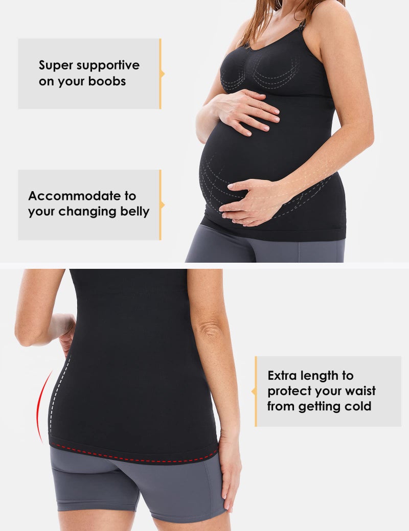 HOFISH Support Nursing Tank Tops for Breastfeeding, Comfort Stretch Non Padded Nursing Tops Camisoles BlackWhiteGrey M - Image 4
