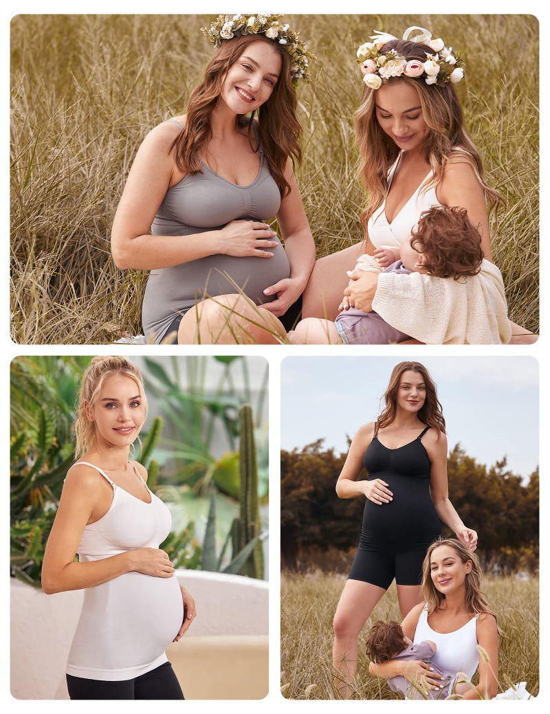 HOFISH Support Nursing Tank Tops for Breastfeeding, Comfort Stretch Non Padded Nursing Tops Camisoles BlackWhiteGrey M - Image 5