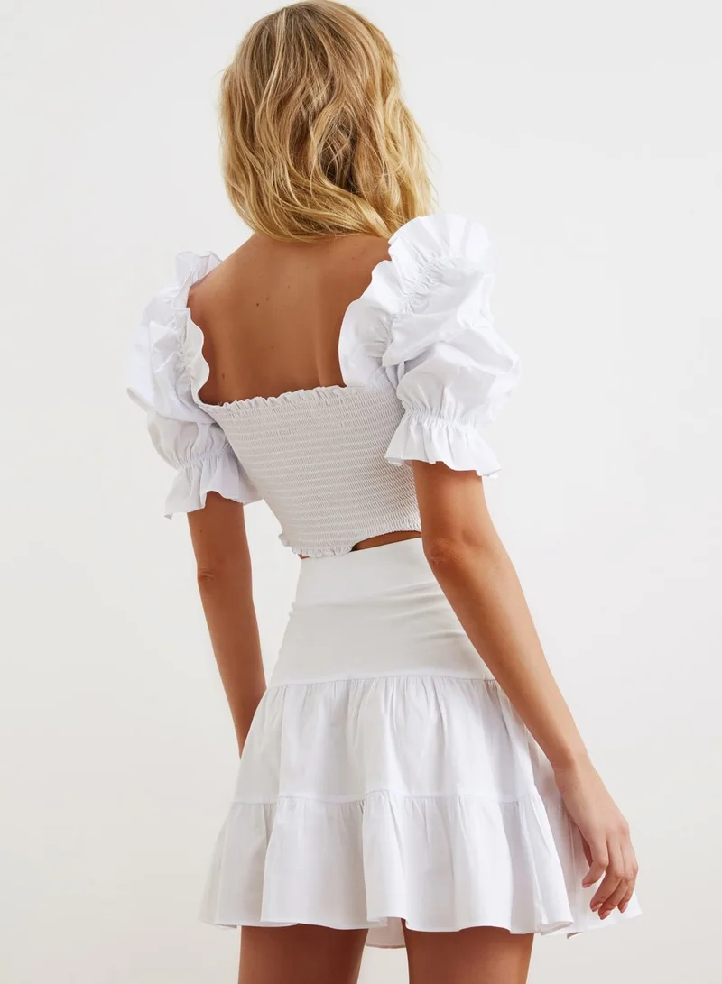 trendyol Puff Sleeve Cropped Top & Skirt Set