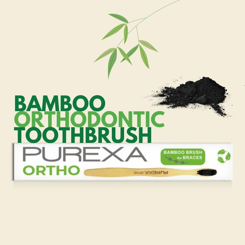 PUREXA Orthodontic bamboo toothbrush for braces with charcoal infused soft bristles. natural and eco friendly, compostable, bpa free manual toothbrushes for adults (Pack of 2) - Image 2