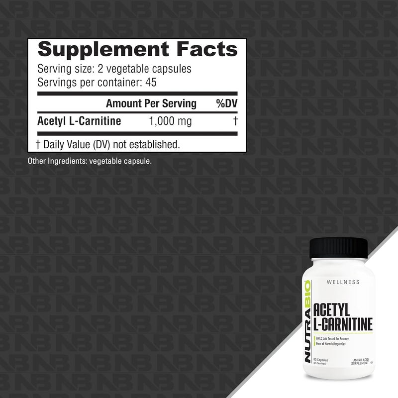 NutraBio Acetyl LCarnitine ALCAR Supplement 500mg  Support Natural Energy Production Metabolic Management and Overall Health 90 Capsules - Image 2