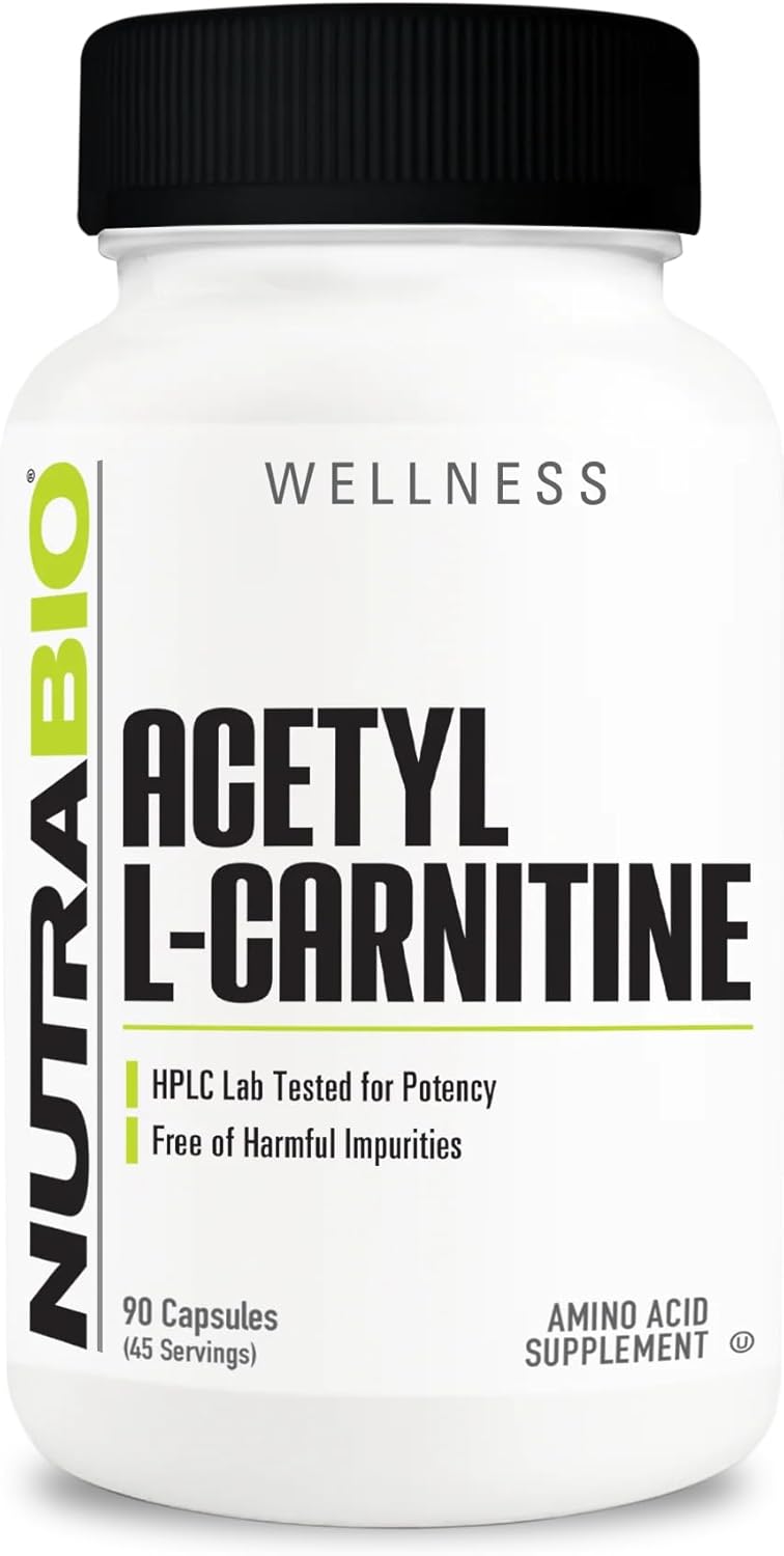 NutraBio Acetyl LCarnitine ALCAR Supplement 500mg  Support Natural Energy Production Metabolic Management and Overall Health 90 Capsules - Image 1