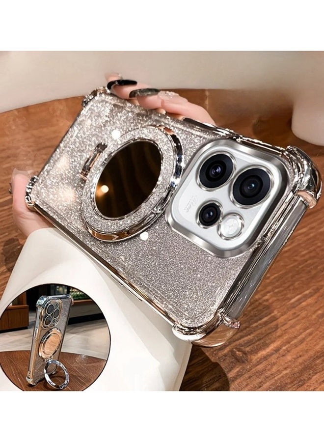 Magnetic Glitter for Oppo Reno 15 Pro Case ，Camera Lens Protector，Sparkly Stand，Makeup Mirror，Support Wireless Charging， Luxury Gradient Shockproof Oppo Reno 15 Pro 5G Cover - Image 4