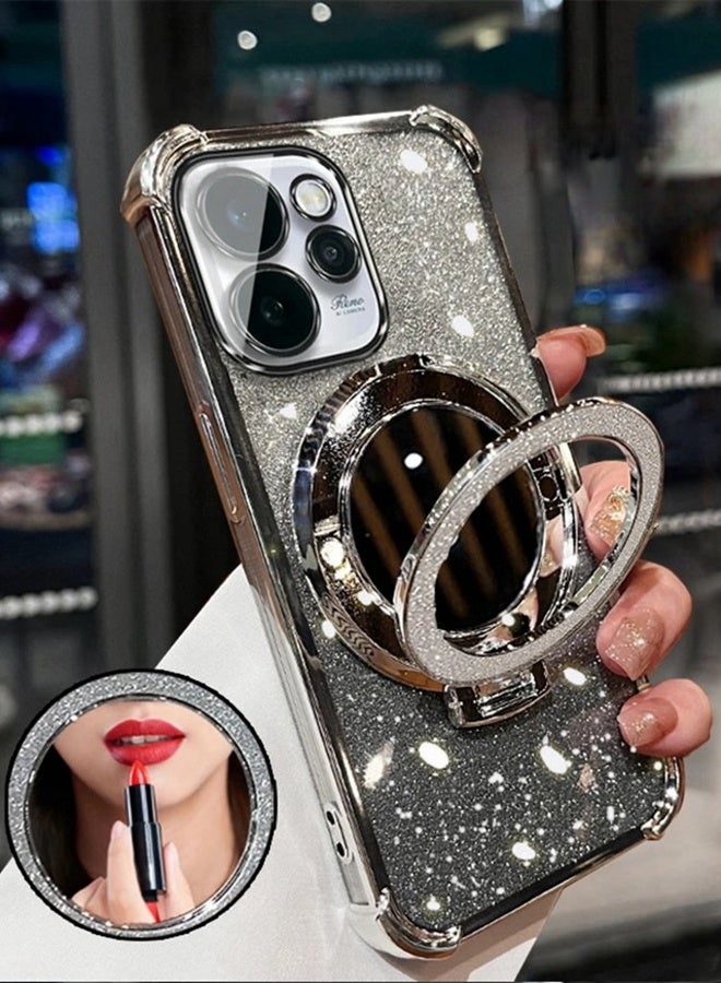 Magnetic Glitter for Oppo Reno 15 Pro Case ，Camera Lens Protector，Sparkly Stand，Makeup Mirror，Support Wireless Charging， Luxury Gradient Shockproof Oppo Reno 15 Pro 5G Cover - Image 3