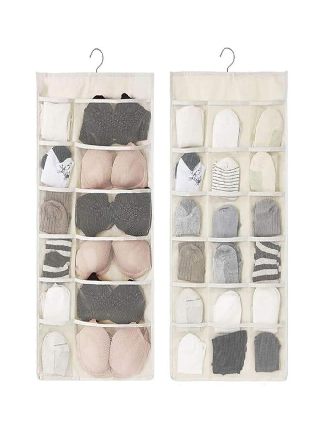 Penario Double Sided 30 Pockets Clear Hanging Bag Socks Bra Underwear Rack Hanger Storage Organizer Wall Hanging Closet Shelves Storage Pockets Non Woven Material (Ivory Pack of 1) - Image 1