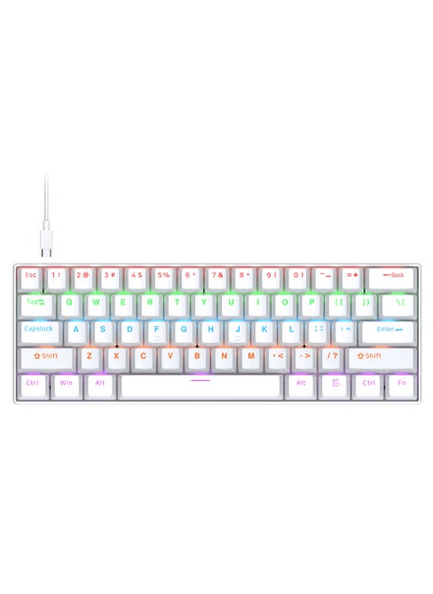 T60 Wired Gaming Keyboard, 61 Keys Blue Switch Mechanical Keyboard with Rgb Backlit white