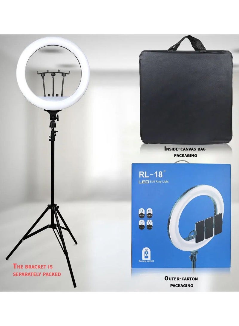 Pama 18-Inch Dimmable Ring Light  Tripod Mount  – Perfect for Photography, YouTube, Makeup Tutorials, and Live Streaming, Includes 2 Phone bracket - Image 1