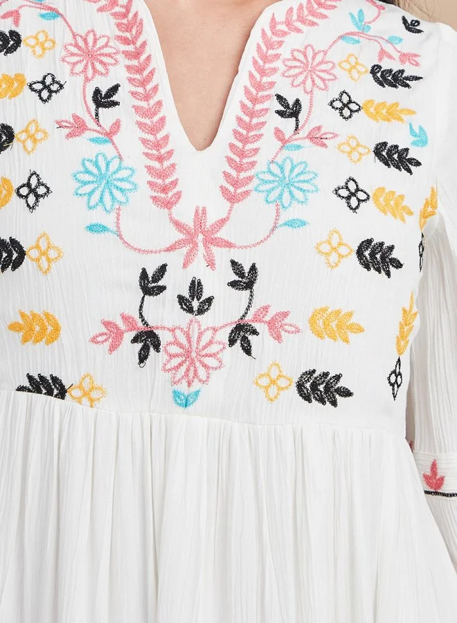 Styli 3/4 Sleeves Notch Neck Tiered Maxi Dress