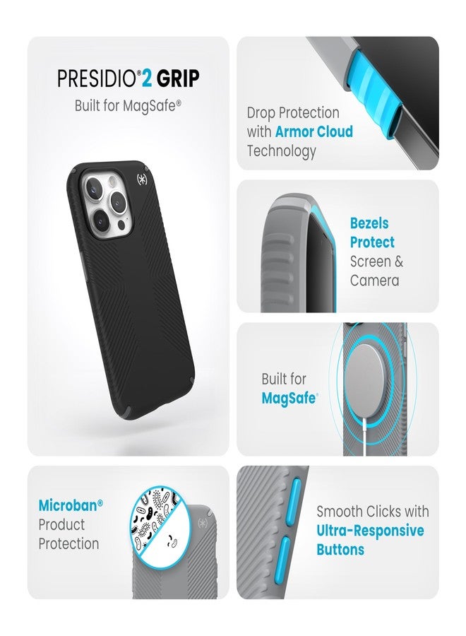 Speck iPhone 15 Pro Case - Built for MagSafe, Drop Protection Grip - Scratch Resistant, Soft Touch, 6.1 Inch Phone Case - Presidio2 Grip Black/Slate Grey/White - Image 3