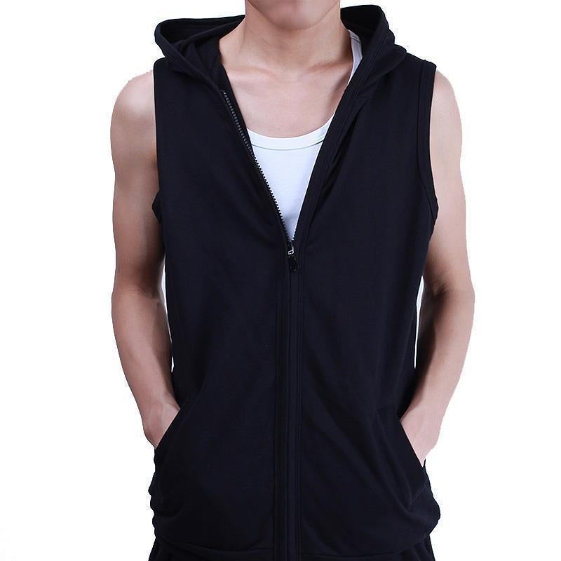 Sleeveless Plus Size Hooded Sports Vest Men'S Trendy Slim-Fit Hoodie Thin Fitness Vest Cardigan Jacket - Image 2