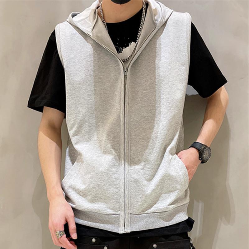 Sleeveless Plus Size Hooded Sports Vest Men'S Trendy Slim-Fit Hoodie Thin Fitness Vest Cardigan Jacket - Image 3