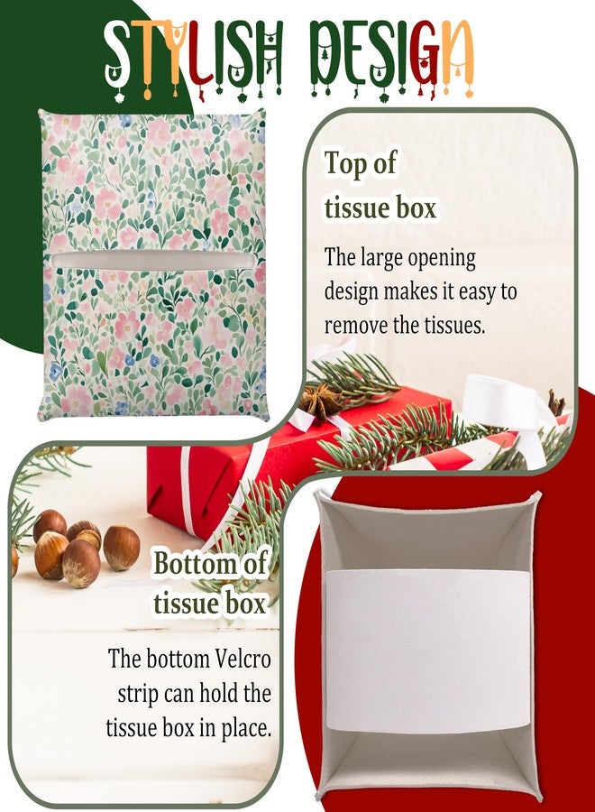 JUPXB Modern Square Leather Tissue Box Cover/Case Holder Gifts for Women Family and Friends, Decorative Holder/Organizer for Bathroom Kitchen Nightstand Office Home (Pink Pastel Floral) - Image 4