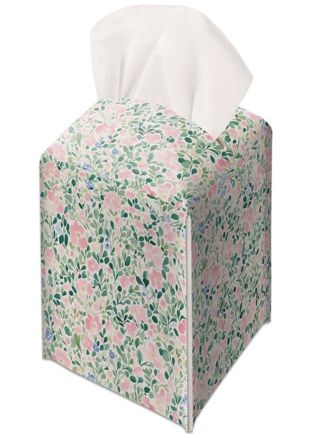 JUPXB Modern Square Leather Tissue Box Cover/Case Holder Gifts for Women Family and Friends, Decorative Holder/Organizer for Bathroom Kitchen Nightstand Office Home (Pink Pastel Floral) - Image 1