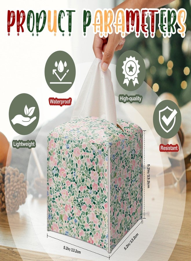 JUPXB Modern Square Leather Tissue Box Cover/Case Holder Gifts for Women Family and Friends, Decorative Holder/Organizer for Bathroom Kitchen Nightstand Office Home (Pink Pastel Floral) - Image 2