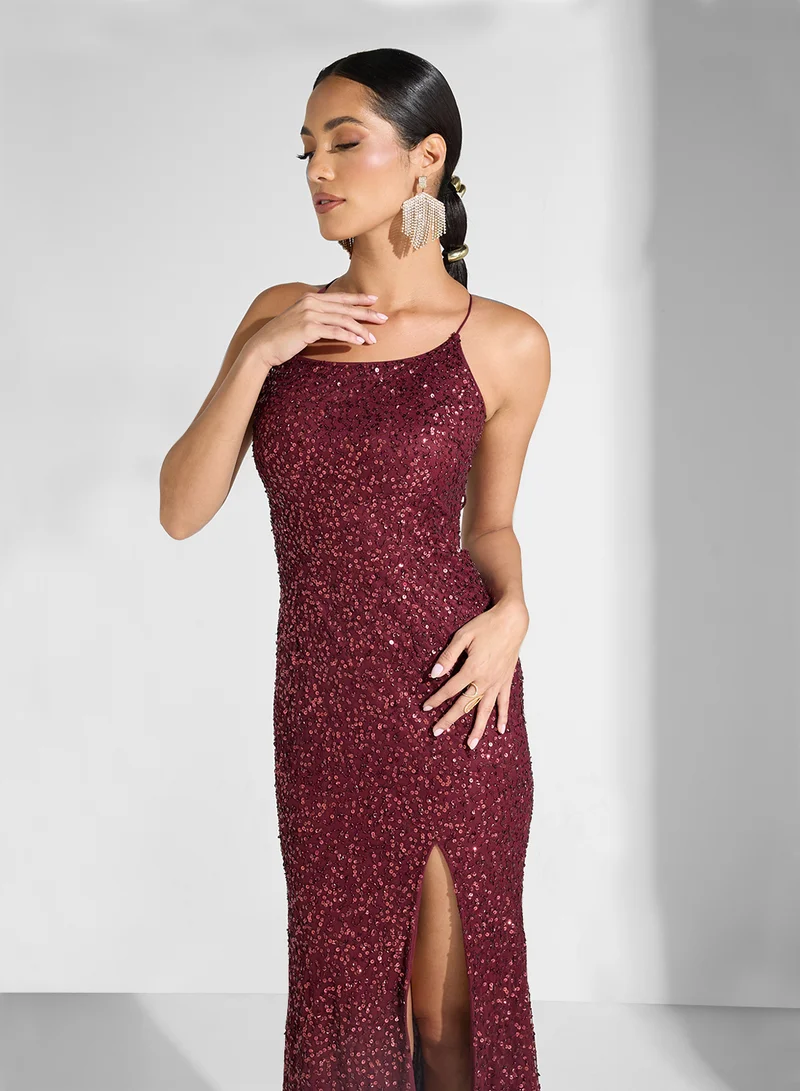 Namshi x Sequin Slit Maxi Dress