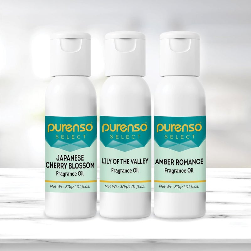 PURENSO Purenso Select - Fragrance Oil Combo - Japanese Cherry Blossom + Lily of The Valley + Amber Romance (30g x 3 Bottles) - Image 1