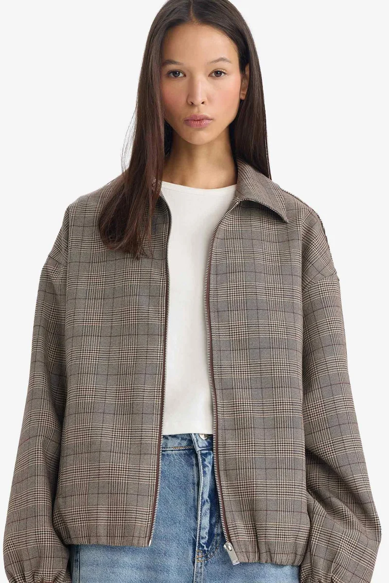 ديفاكتو Zip-Up Plaid Taffeta Jacket