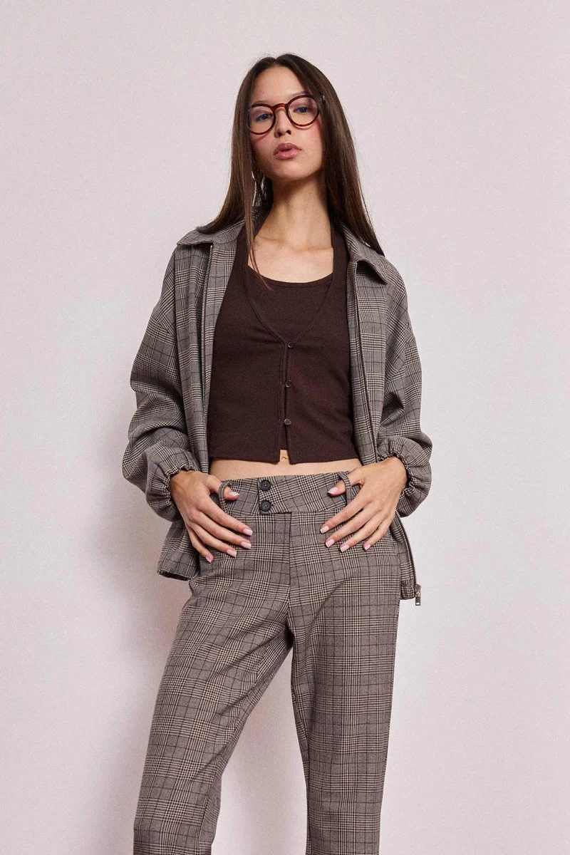 ديفاكتو Zip-Up Plaid Taffeta Jacket