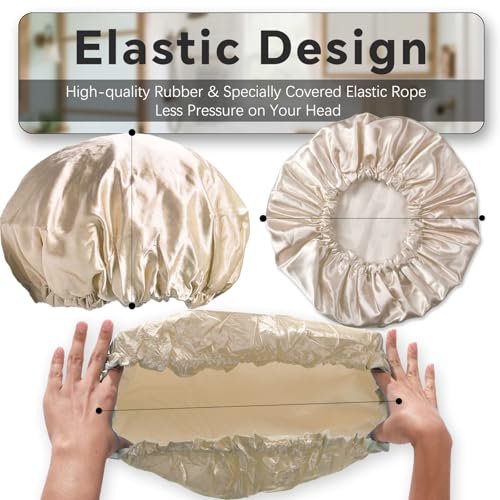 Smilco Reusable Shower Caps 4-Pack - EVA Double-Layer Waterproof for Women, 12.6 Inch Large Hair Protector - Image 4
