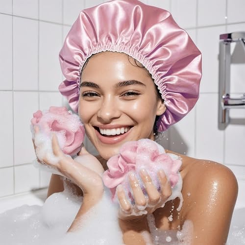 Smilco Reusable Shower Caps 4-Pack - EVA Double-Layer Waterproof for Women, 12.6 Inch Large Hair Protector - Image 5