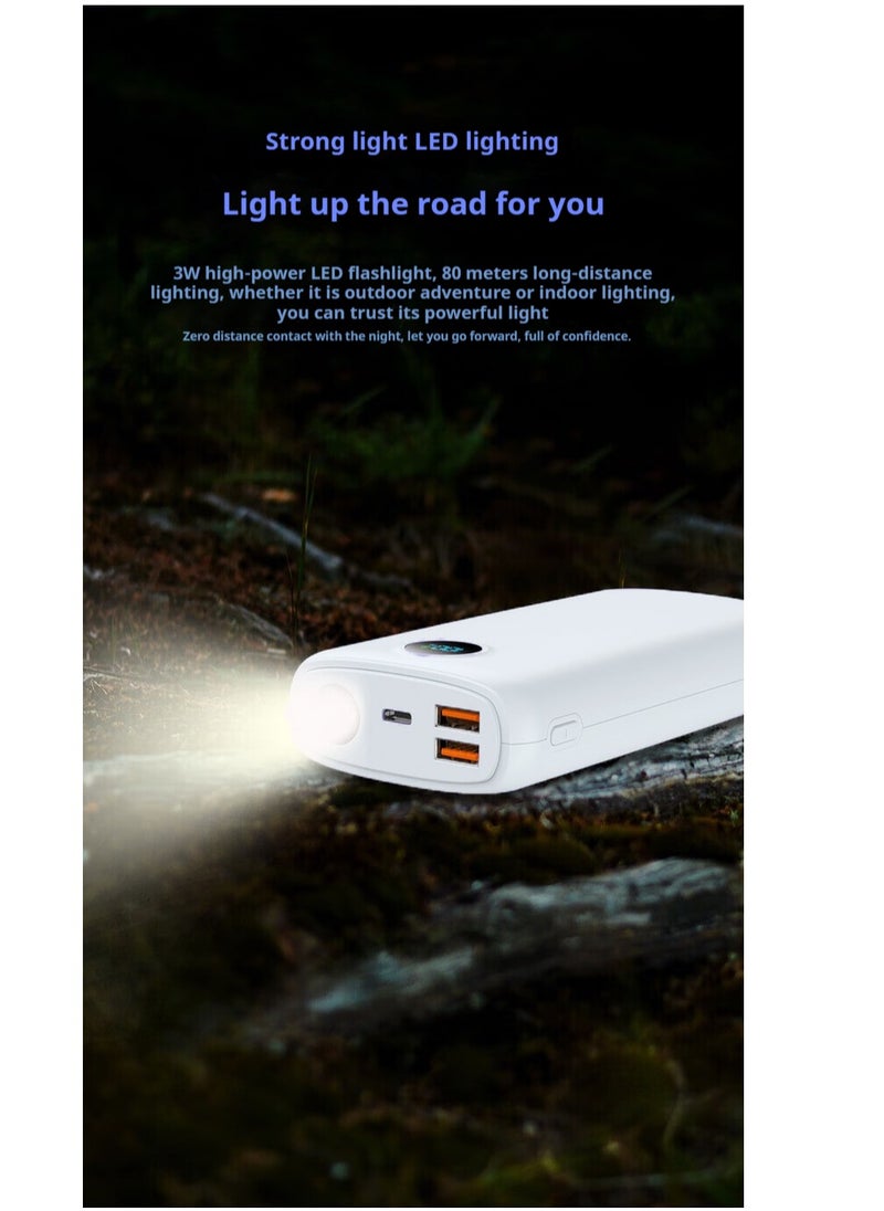 Power Bank 20000mAh Portable Charger PD 22.5W and QC 3.0 Quick Charging Built-in Bright Flashlight LED Display 2 USB 1Type-C Output for Most Electronic Devices on The Market (white)