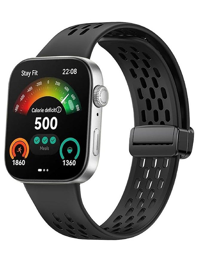 Magnetic Band Compatible with Huawei Watch Fit 3 2024, D-Buckle Breathable Silicone Magnetic Strap, Soft Silicone Wristband Compatible with Huawei Watch Fit 3 Women Men Black  - Image 1