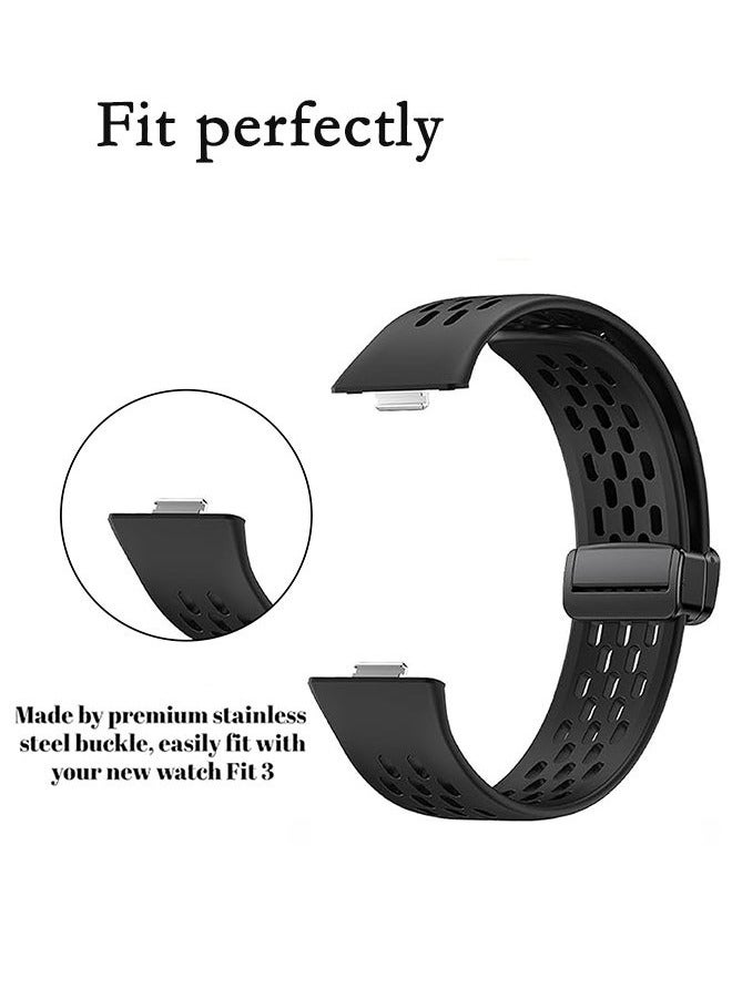 Magnetic Band Compatible with Huawei Watch Fit 3 2024, D-Buckle Breathable Silicone Magnetic Strap, Soft Silicone Wristband Compatible with Huawei Watch Fit 3 Women Men Black  - Image 4