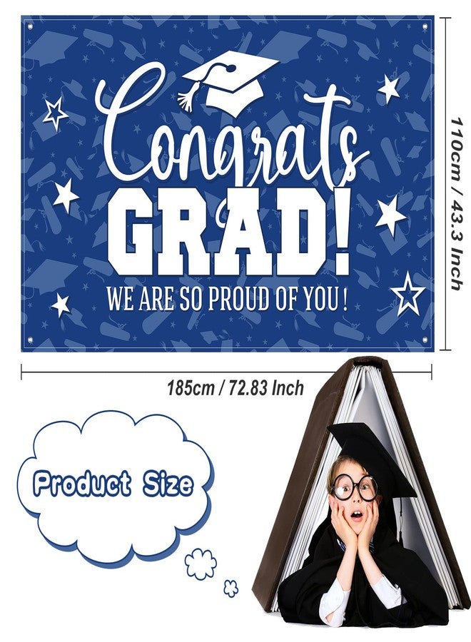 Moukeren Graduation Decorations Graduation Backdrop Banner Class of 2022 Graduation Backdrop Grad Background for Graduation Party Photo Studio Props Decoration Sign Supplies, 72.8 x 43.3 Inch (Blue) - Image 2