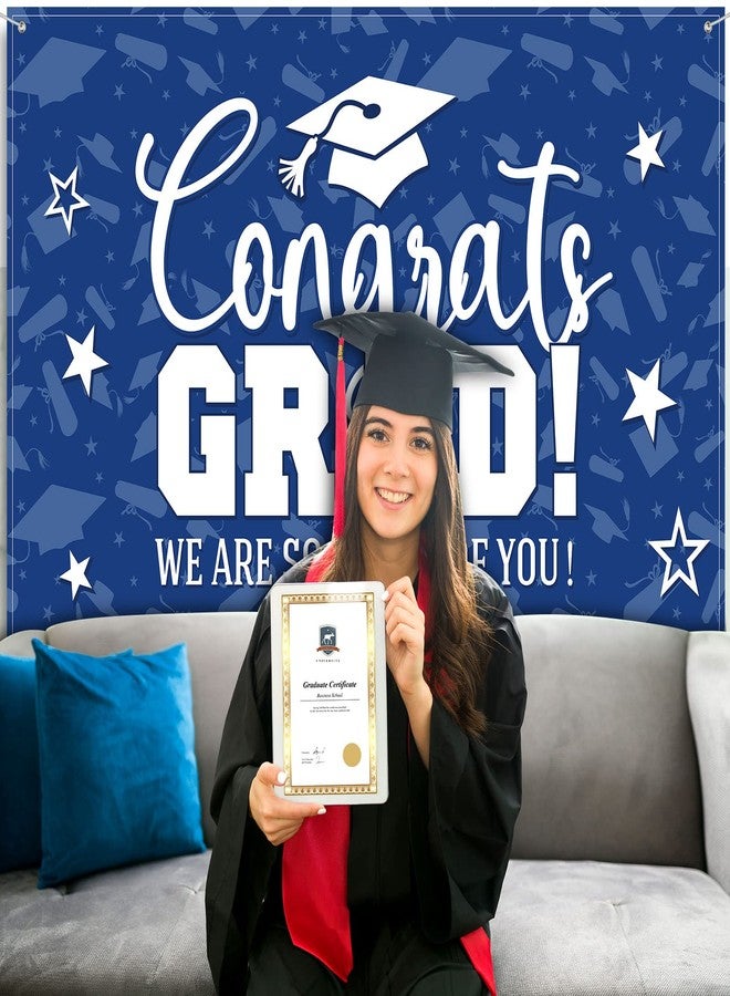 Moukeren Graduation Decorations Graduation Backdrop Banner Class of 2022 Graduation Backdrop Grad Background for Graduation Party Photo Studio Props Decoration Sign Supplies, 72.8 x 43.3 Inch (Blue) - Image 4