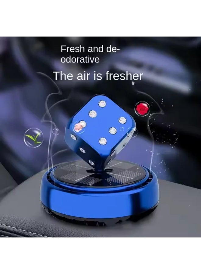 SolidX Solar Powered Rotating Blue Dice Car Air Freshener | Car Dashboard Interior Decoration with Perfume Liquid & Organic Fragrance I - Image 2