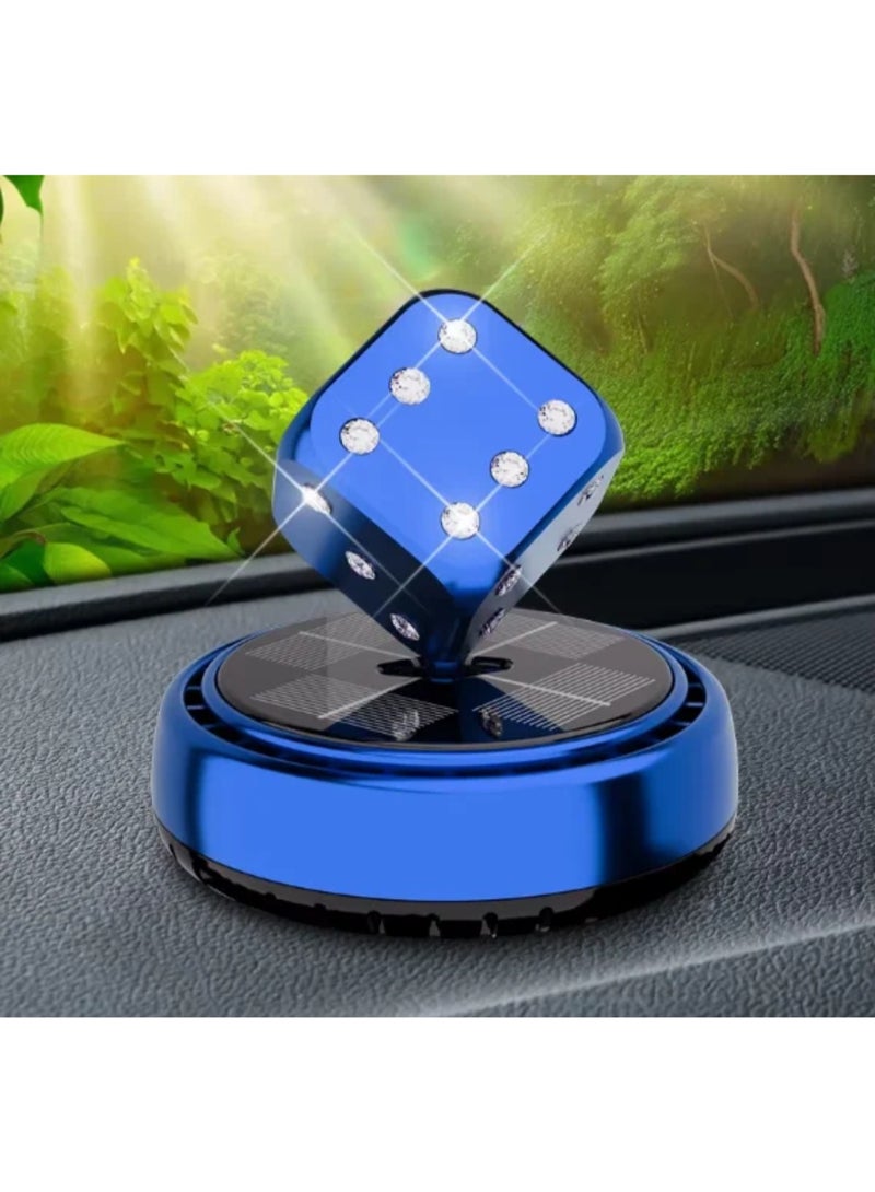 SolidX Solar Powered Rotating Blue Dice Car Air Freshener | Car Dashboard Interior Decoration with Perfume Liquid & Organic Fragrance I - Image 1