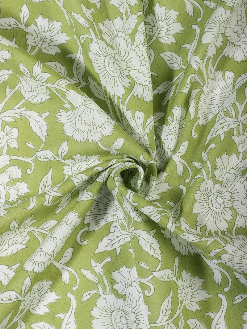 أيه كيه إس Chartreuse Block Print Fabric One Meter