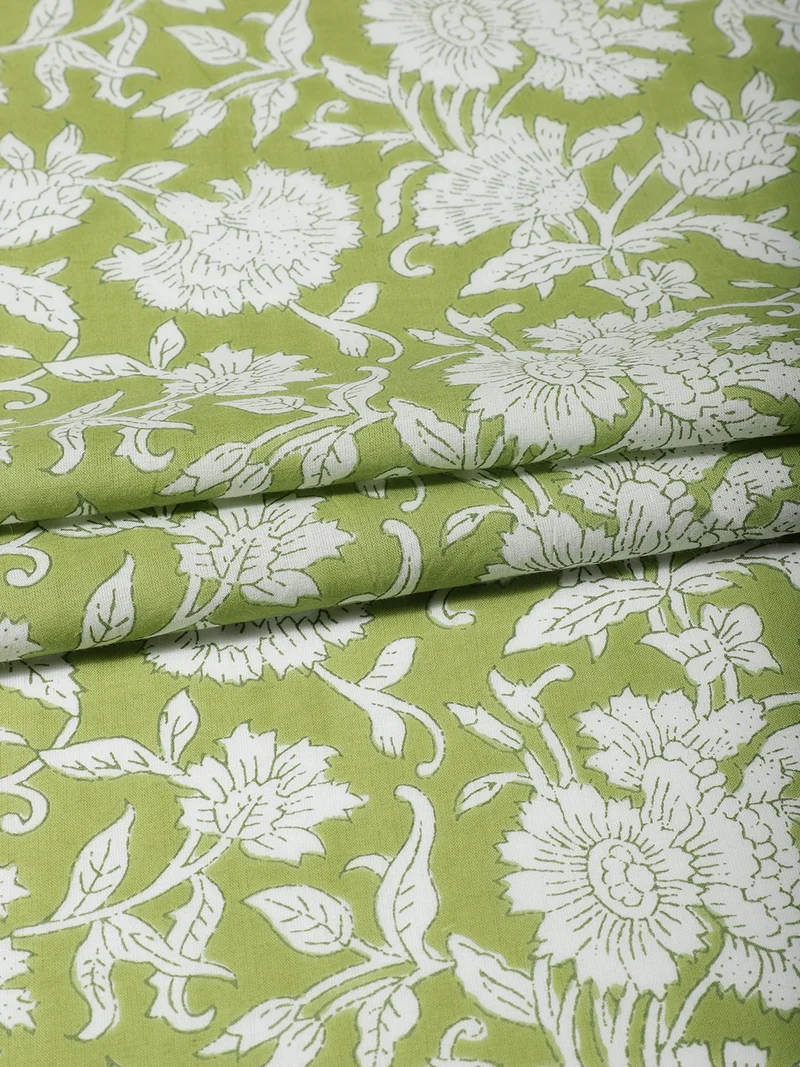 أيه كيه إس Chartreuse Block Print Fabric One Meter