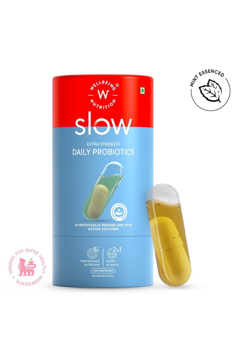 WELLBEING NUTRITION Daily Probiotics Gut Health Supplement, 60 Billion CFU, 15+ Clinically Proven Strains in Flaxseed Oil | For Bloating, Gas, Indigestion, IBS, IBD, Gut Health, 60 Veg Capsules - Image 1