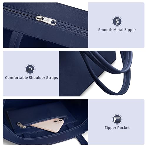 KALIDI FANCY FOREST KALIDI Tote Bag Zipper Shoulder Bag Faux Leather Purses Satchel for Women Casual Handbag Work Dating College, Blue - Image 3