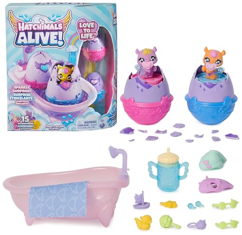 Hatchimals Alive Make a Splash Playset with 15 Accessories Bathtub 2 ColorChange Mini Figures in SelfHatching Eggs Kids Toys for Girls and Boys - Image 1