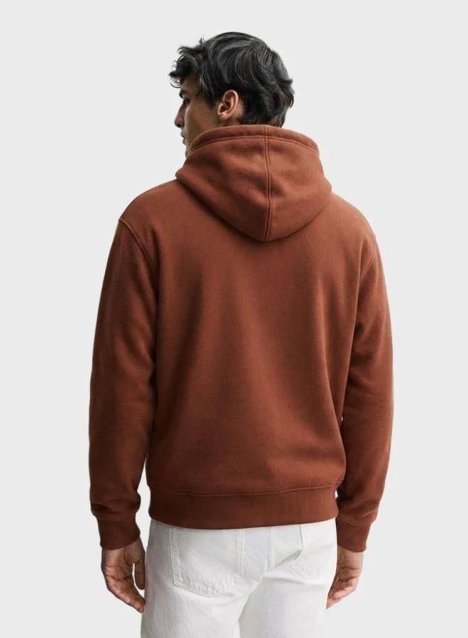 The Indian Garage Co Men Relaxed Fit Typographic Printed Crew Neck Full Sleeves Overhead Hooded Sweatshirt