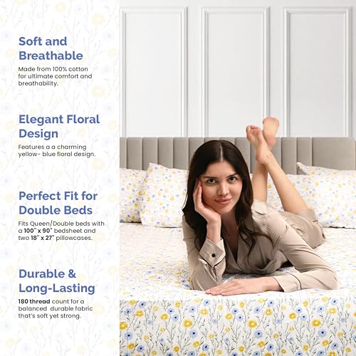 Sleepsia Lounge 100% Cotton Queen Size Bedsheet | Ditsy Florals Print Premium Bedsheet for Queen Size Double Bed – Soft & Breathable,180 TC Bed Sheet for Bedroom, Wrinkle-Resistant, Skin-Friendly - Image 2