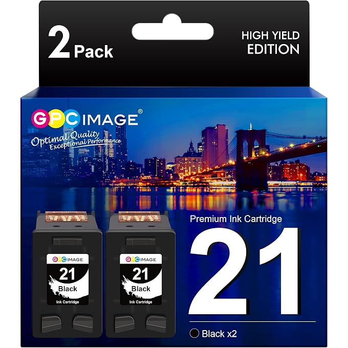 GPC Image Remanufactured Ink Cartridge Replacement for 21XL C9351AN to use with FAX 3180 1250 deskjet f380 D1520 D2430 F335 F1530 D1520 F300 F1455 D2430 PSC 1401 1410 Printer Tray 2 Pack (2 Black)