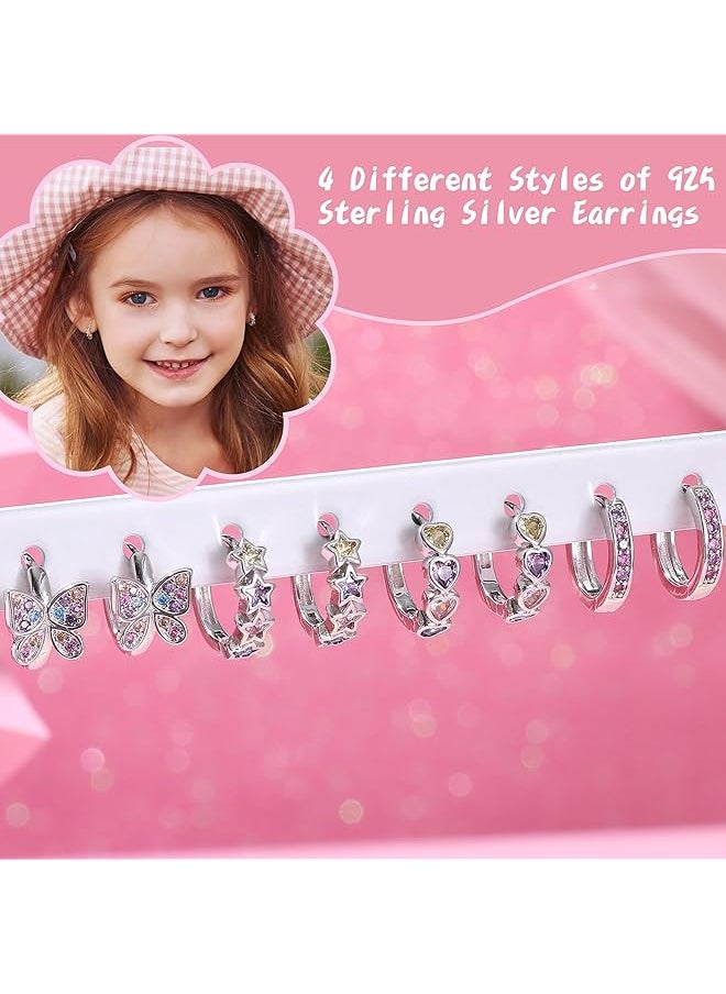 Besteel - 4Pairs Hypoallergenic Small Hoop Earrings For Girls Women 925 Sterling Silver Post Huggie Earrings Heart Flowers Heart Butterfly Star Cubic Zirconia Cartilage Earrings For Sensitive Ears - Image 1
